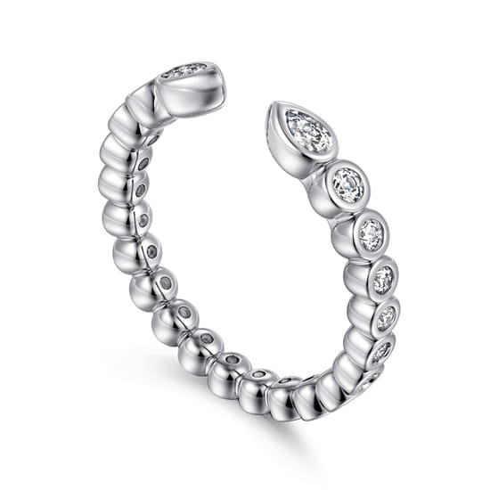14K White Gold Bezel Set Pear and Round Open Diamond Eternity Band angle 3 14K White Gold Bezel Set Pear and Round Open Diamond Eternity Band angle 3