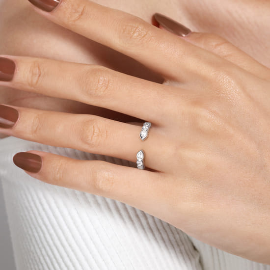 14K White Gold Bezel Set Pear and Round Open Diamond Eternity Band angle 5 14K White Gold Bezel Set Pear and Round Open Diamond Eternity Band angle 5