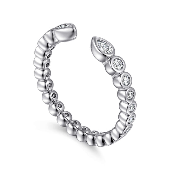 14K White Gold Bezel Set Pear and Round Open Diamond Eternity Band angle 3 14K White Gold Bezel Set Pear and Round Open Diamond Eternity Band angle 3