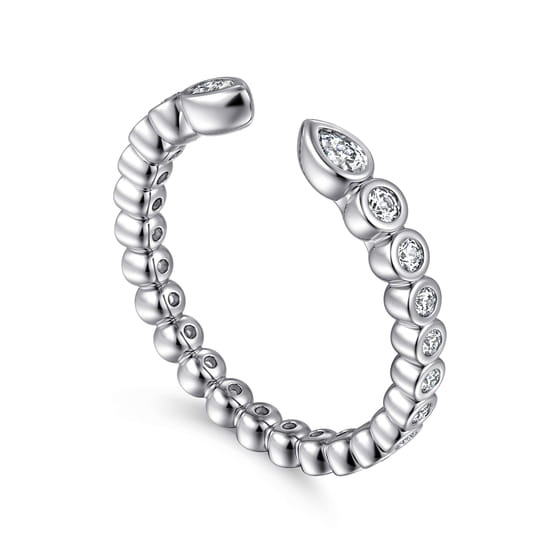 14K White Gold Bezel Set Pear and Round Open Diamond Eternity Band angle 3 14K White Gold Bezel Set Pear and Round Open Diamond Eternity Band angle 3
