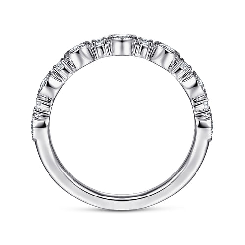 14K White Gold Bezel Station Diamond Anniversary Band with Milgrain