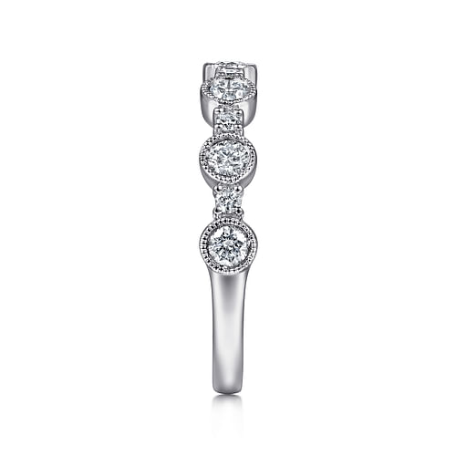 14K White Gold Bezel Station Diamond Anniversary Band with Milgrain