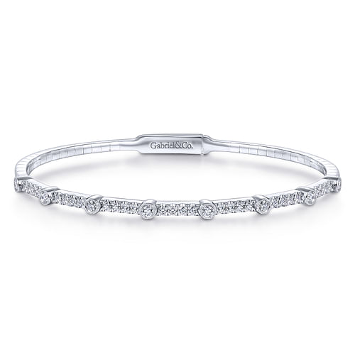 14K White Gold Bezel Station Diamond Bangle