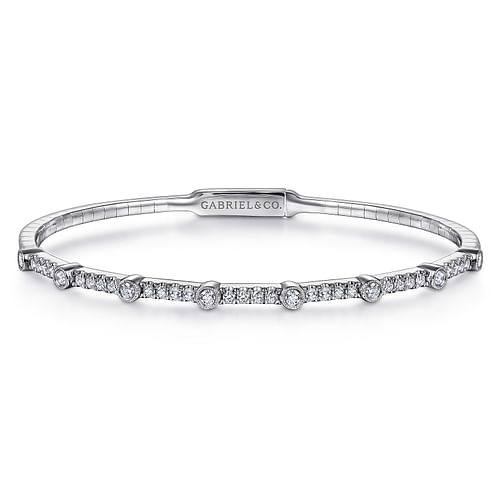 14K White Gold Bezel Station Diamond Bangle