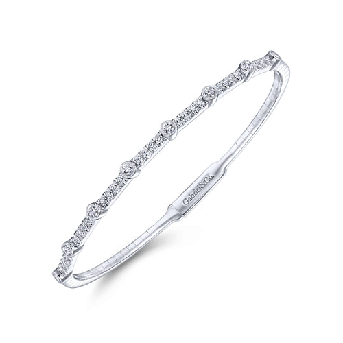 14K White Gold Bezel Station Diamond Bangle