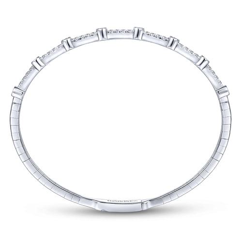 14K White Gold Bezel Station Diamond Bangle