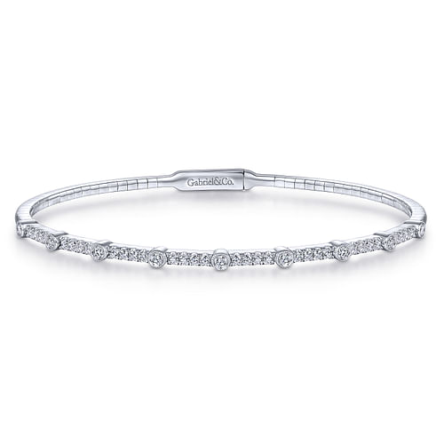 14K White Gold Bezel Station Diamond Bangle