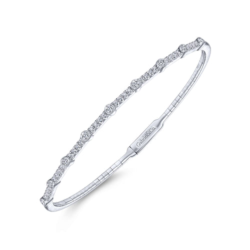 14K White Gold Bezel Station Diamond Bangle