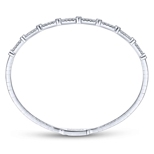 14K White Gold Bezel Station Diamond Bangle