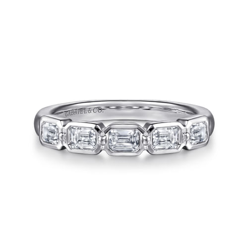 14K White Gold Bezel and Prong Emerald Cut 5 Stone Diamond Anniversary Band