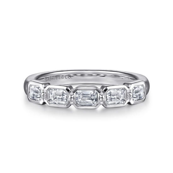 14K White Gold Bezel and Prong Emerald Cut 5 Stone Diamond Anniversary Band