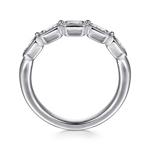 14K White Gold Bezel and Prong Emerald Cut 5 Stone Diamond Anniversary Band
