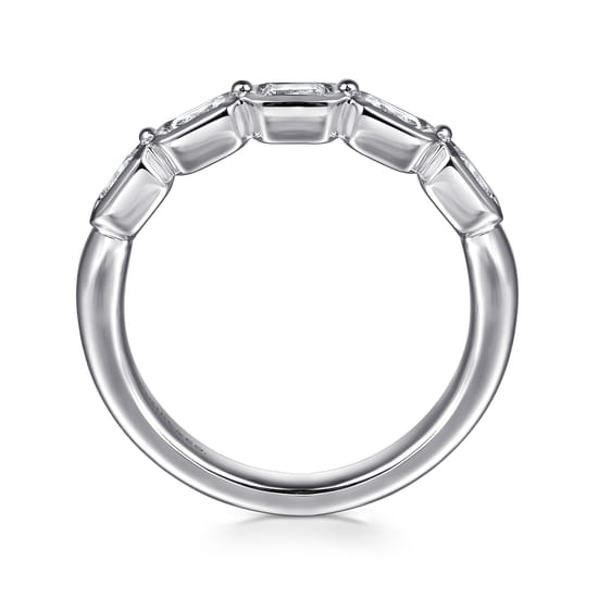 14K White Gold Bezel and Prong Emerald Cut 5 Stone Diamond Anniversary Band angle 2