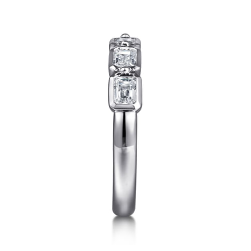14K White Gold Bezel and Prong Emerald Cut 5 Stone Diamond Anniversary Band