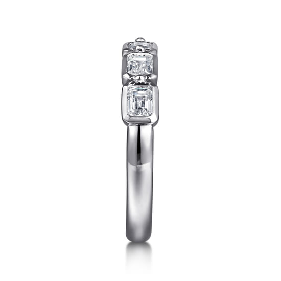 14K White Gold Bezel and Prong Emerald Cut 5 Stone Diamond Anniversary Band angle 4