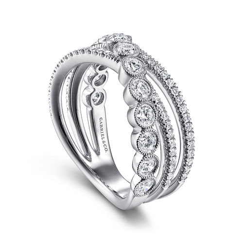 14K White Gold Bezel and Prong Set Criss Cross Diamond Ring