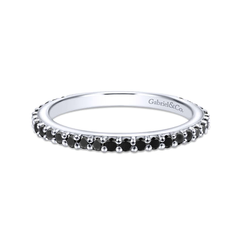 14K White Gold Black Diamond Stackable Ladies Ring