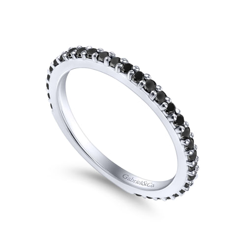 14K White Gold Black Diamond Stackable Ladies Ring