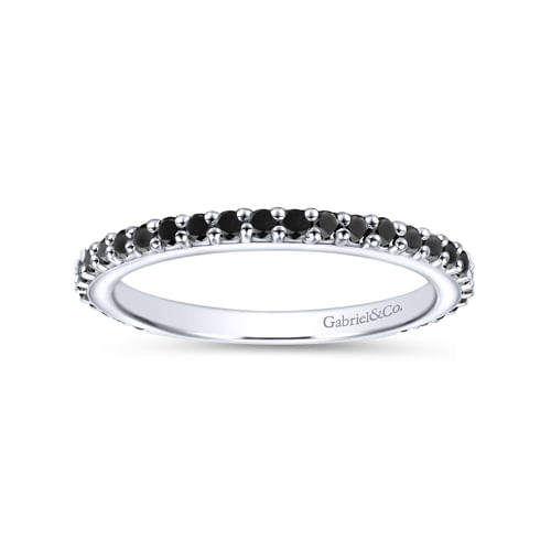 14K White Gold Black Diamond Stackable Ladies Ring