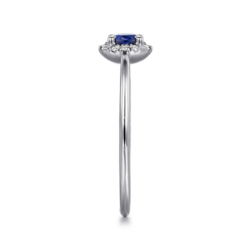 14K White Gold Blue Sapphire and Diamond Halo Promise Ring