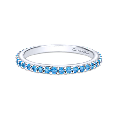 14K White Gold Blue Topaz Stackable Ladies Ring