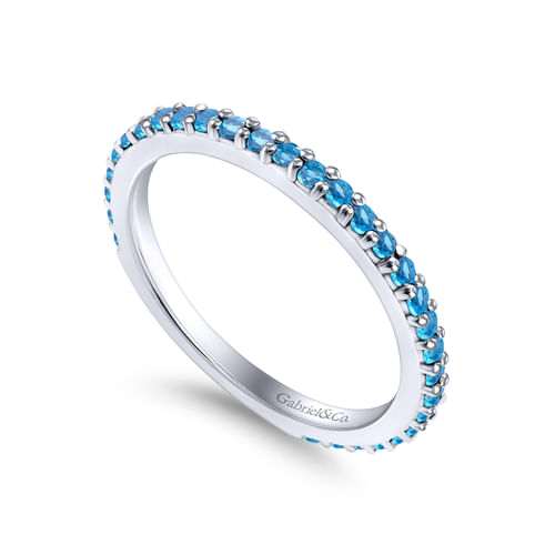 14K White Gold Blue Topaz Stackable Ladies Ring