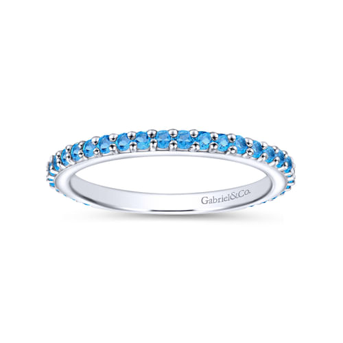 14K White Gold Blue Topaz Stackable Ladies Ring