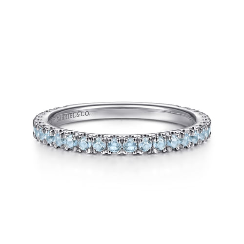 14K White Gold Blue Topaz Stackable Ring