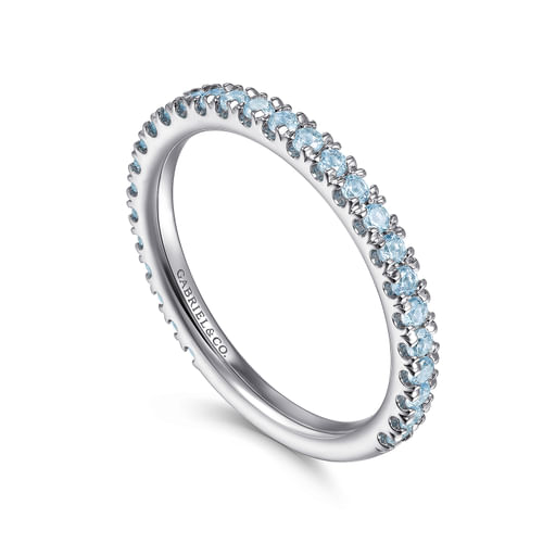 14K White Gold Blue Topaz Stackable Ring