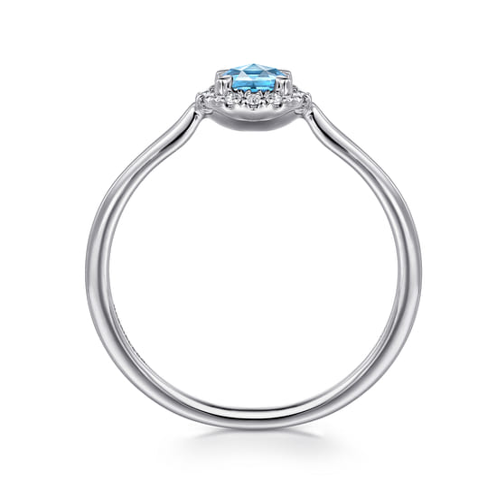 14K White Gold Blue Topaz and Diamond Halo Promise Ring angle 2