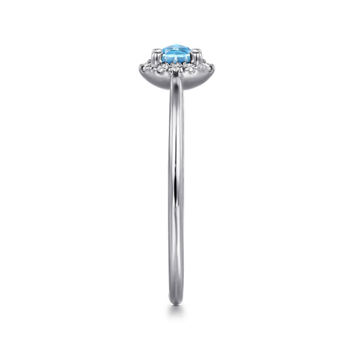 14K White Gold Blue Topaz and Diamond Halo Promise Ring