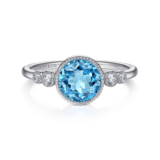 Gabriel - 14K White Gold Blue Topaz and Diamond Ring