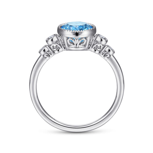 14K White Gold Blue Topaz and Diamond Ring