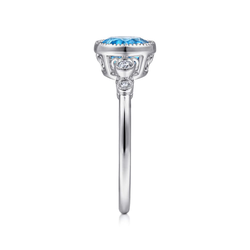 14K White Gold Blue Topaz and Diamond Ring