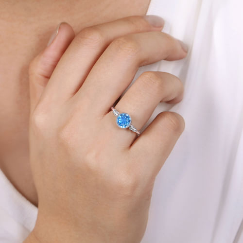 14K White Gold Blue Topaz and Diamond Ring