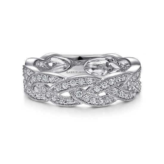 Gabriel - 14K White Gold Braided Diamond Stackable Ring