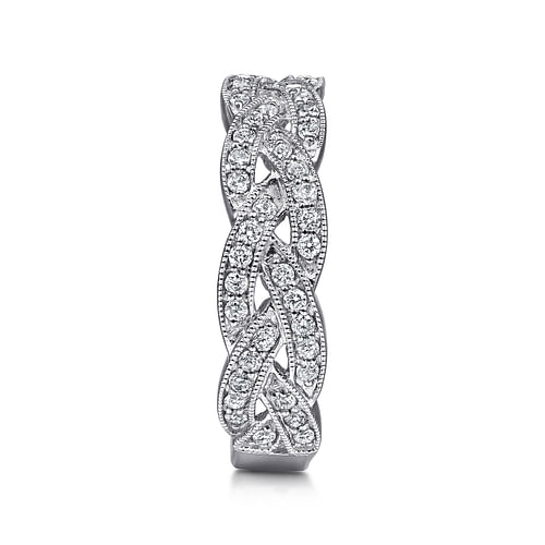 14K White Gold Braided Diamond Stackable Ring