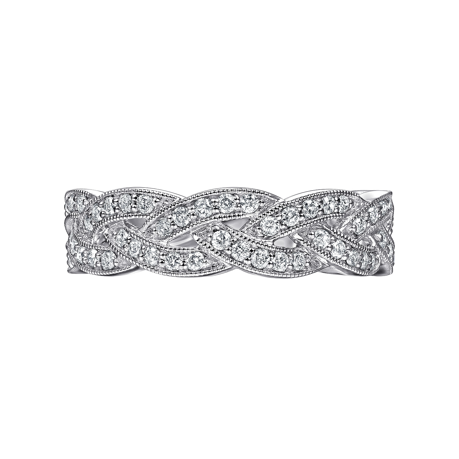 14K White Gold Braided Diamond Stackable Ring