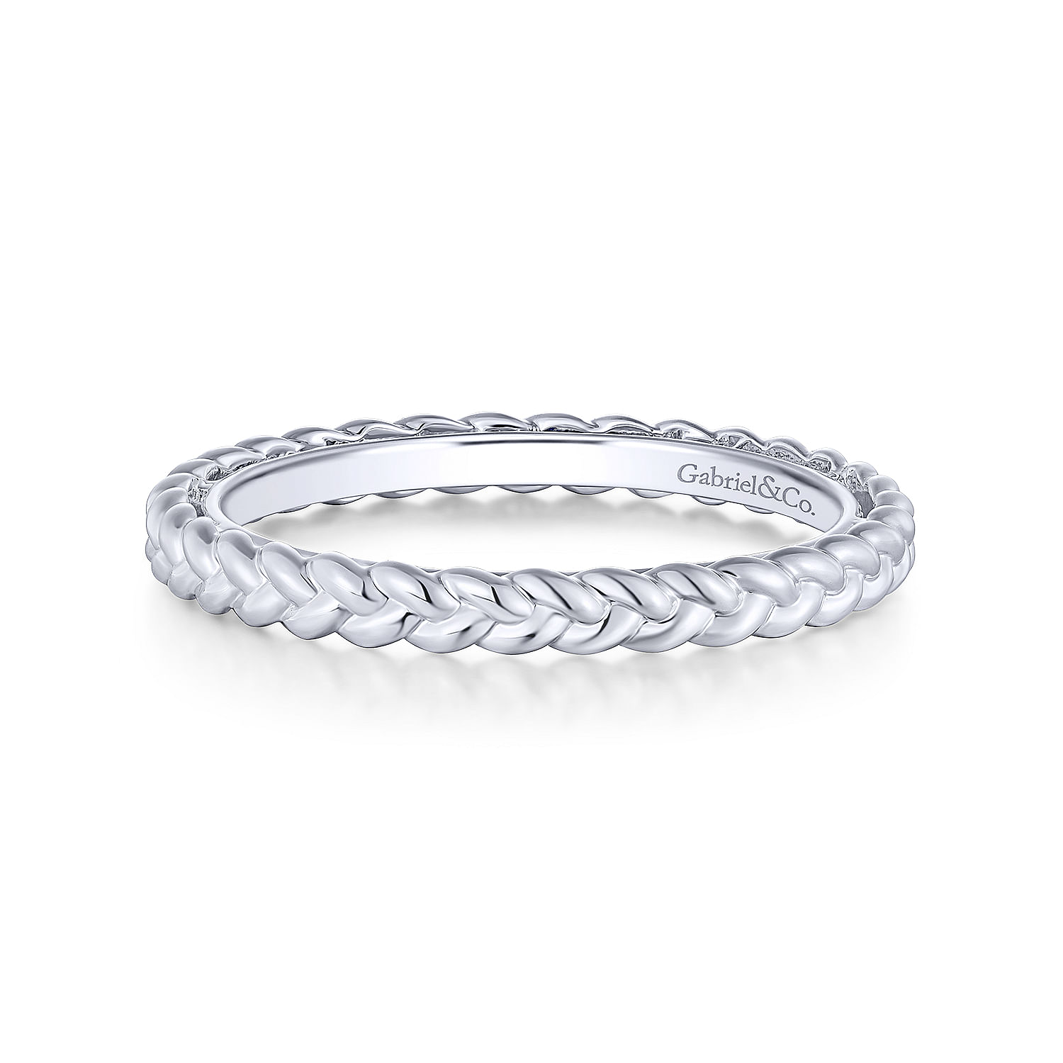 14K White Gold Braided Metal Stackable Band
