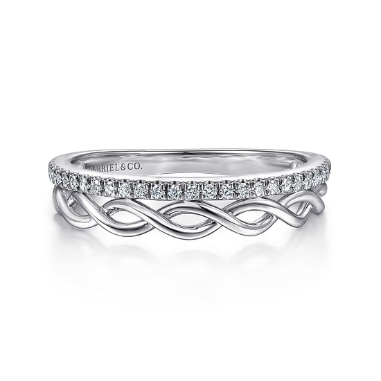 Gabriel - 14K White Gold Braided Metal and Diamond Row Ring