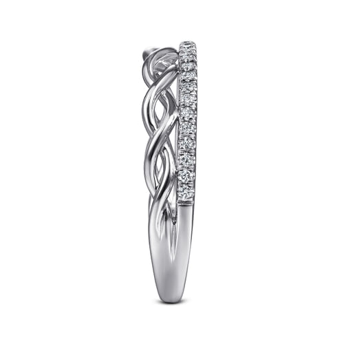 14K White Gold Braided Metal and Diamond Row Ring