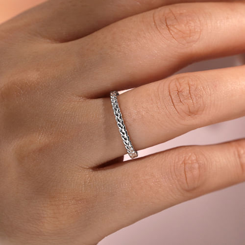 14K White Gold Braided Stackable Ring