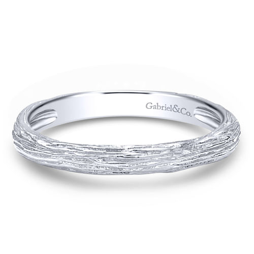 14K White Gold Brushed Textured Stackable Band