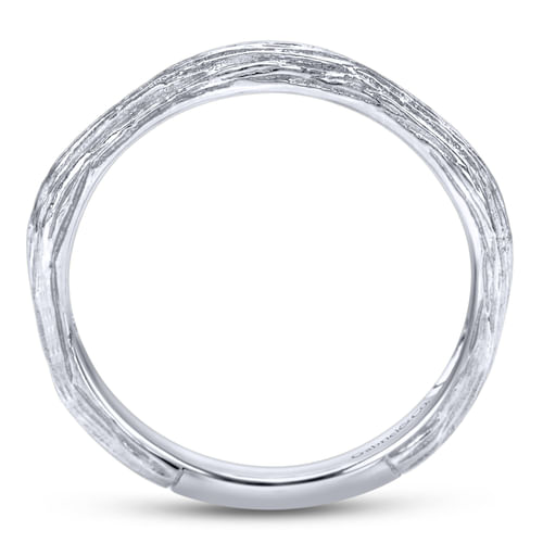 14K White Gold Brushed Textured Stackable Band