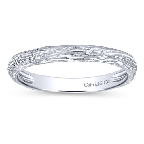 14K White Gold Brushed Textured Stackable Band