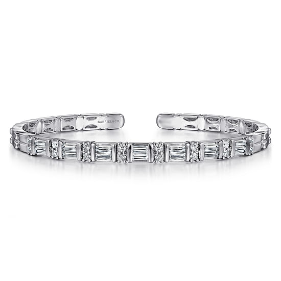 Gabriel - 14K White Gold Bujukan Bangle With Diamond Baguette Stations