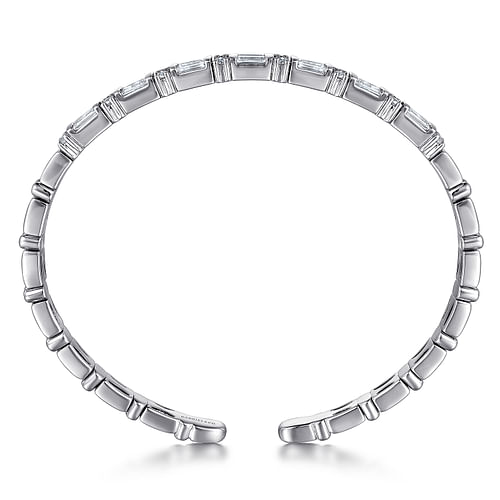 14K White Gold Bujukan Bangle With Diamond Baguette Stations