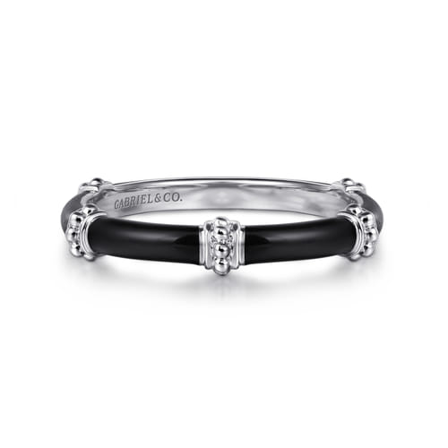 14K White Gold Bujukan Bar Split Stackable with Black Enamel