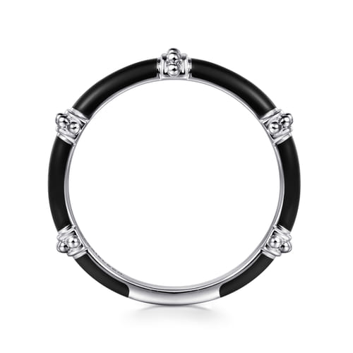 14K White Gold Bujukan Bar Split Stackable with Black Enamel