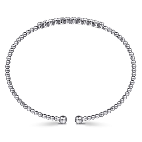 14K White Gold Bujukan Bead Cuff Bracelet with Bezel Set Diamond Stations